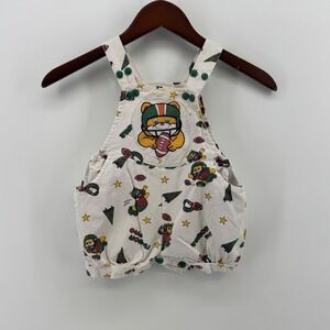 Vintage 1995 Goldenwood Kids Football Bear Shortalls Cream Cotton Size 24 Months